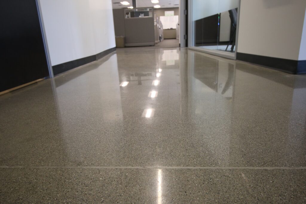 Hallway with polished concrete