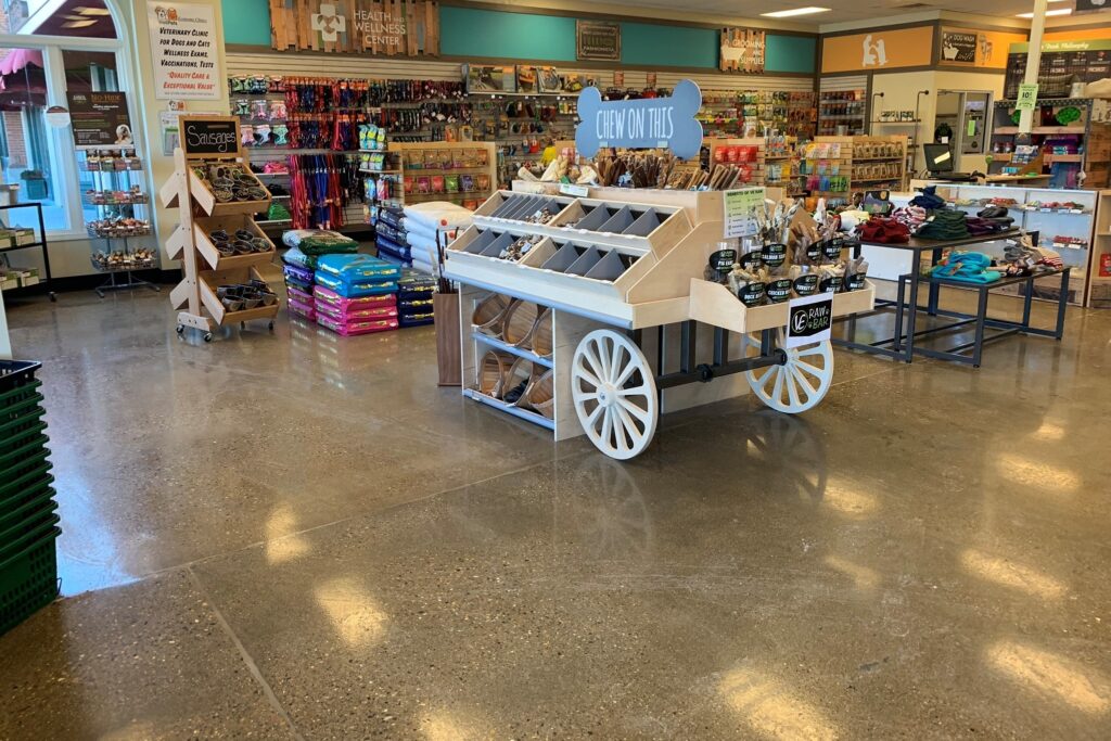 Pet store with stained concrete floors