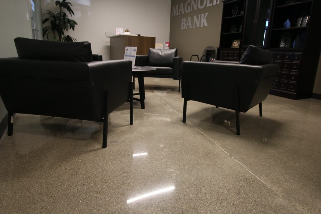 Polished concrete in lobby of bank