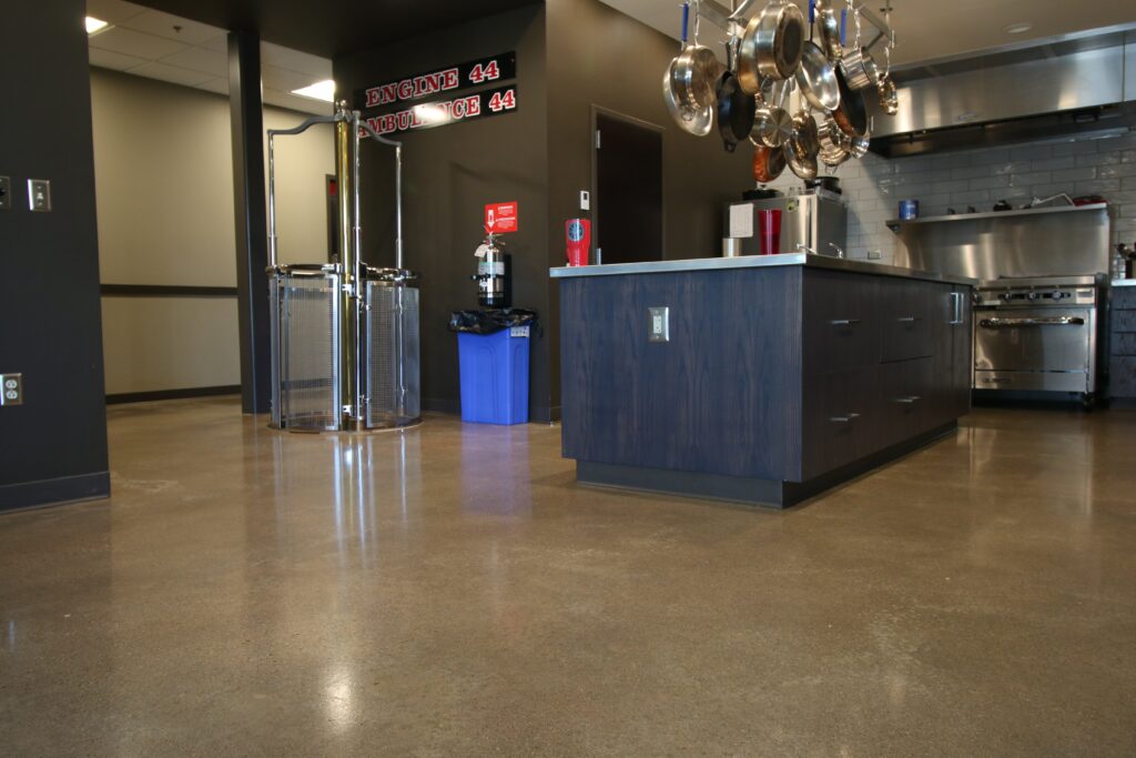 Stained concrete floor in kitchen